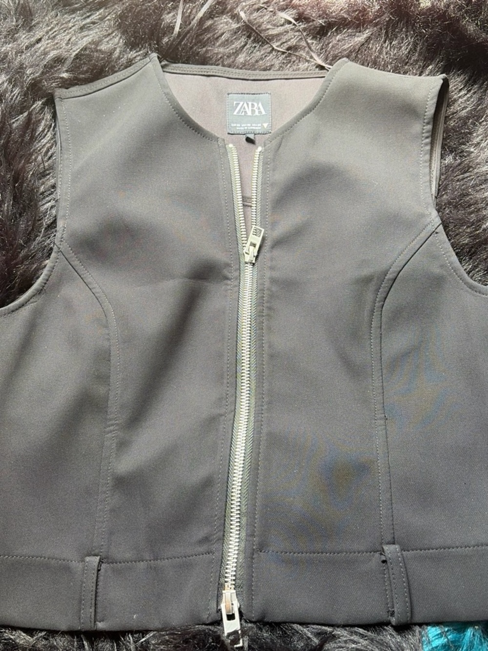 ZARA black Zip-Front Sleeveless Vest